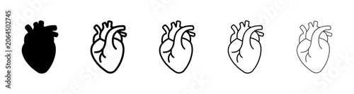Konstfotografi Anatomical human heart icon set with outline and solid styles, medical organ vec