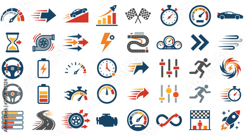 Fotografie Speed and performance icons set for automotive racing and fast motion