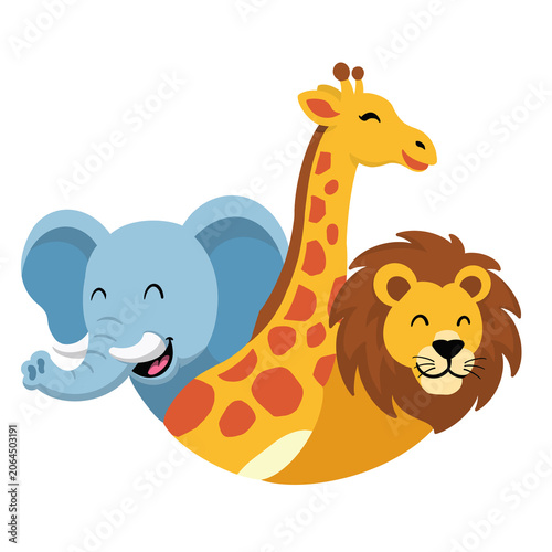 Photography Cute cartoon wild animals set with lion, elephant, and giraffe for children desi
