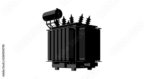 Electrical transformer depicted as a black silhouette against a white background
