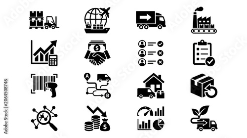 Fotografie Automation process icons show business logistics and finance in a modern industr