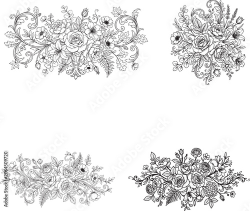 Vintage Floral Line Art SVG Set