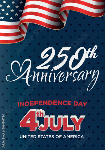 USA 250th anniversary Independence Day banner set; 4th of July semiquincentennial template collection, American flag stars and stripes layout package vector illustration background
