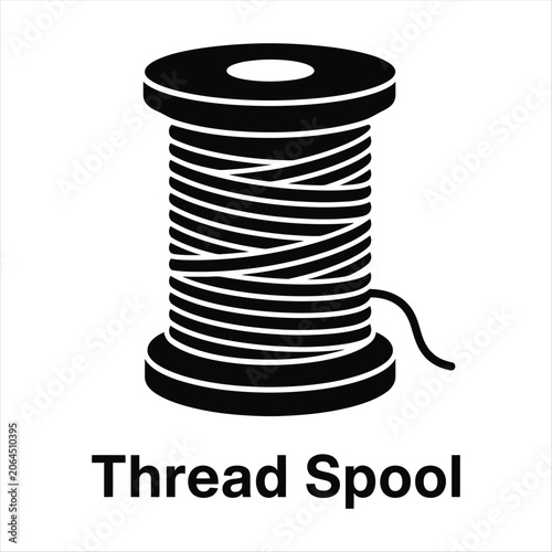 Foto Black and white sewing thread spool icon for hobby and craft projects with tailo