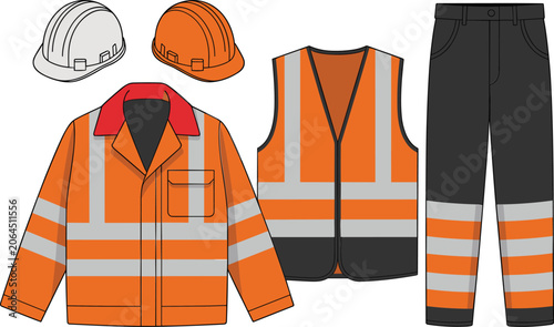 Tableau sur toile Industrial safety orange workwear uniform set with high visibility reflective ja