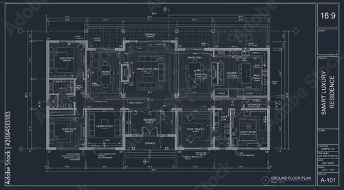 Quadro su tela Architectural floor plan of a smart luxury residence