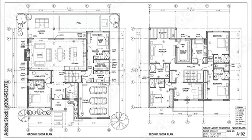 Obraz na płótnie Detailed architectural floor plans for ground and first floor of a luxury reside