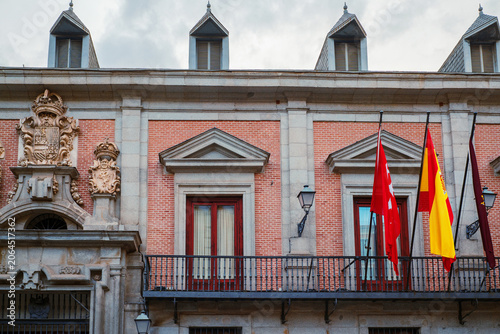 Part of the facade of Casa de la Villa, Madrid's former Town Hall.  Historic building in Plaza de la Villa, MADRID, SPAIN.