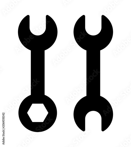 Adjustable wrench black icon set. Vector hand drawn flat icons.