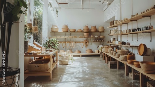 Light-filled store with baskets and pottery