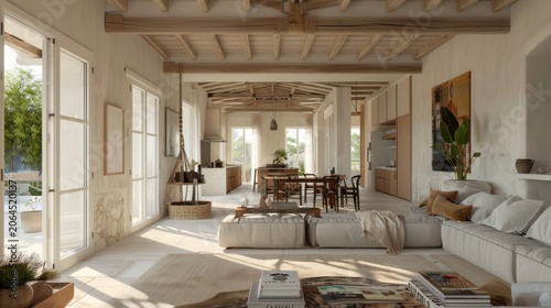 Open-plan, sun-drenched living space