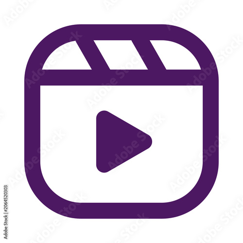 Video play button icon rounded rectangle frame isolated on transparent background