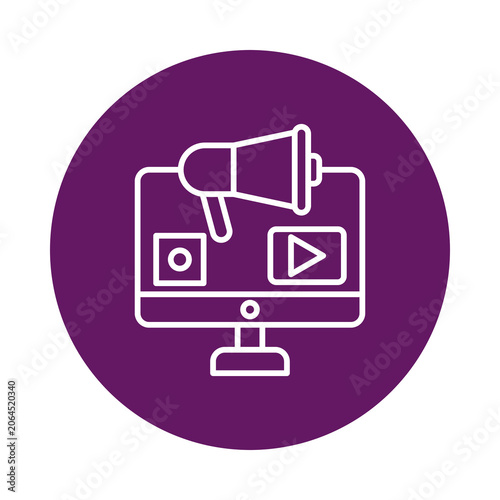 Megaphone on computer screen icon isolated on transparent background