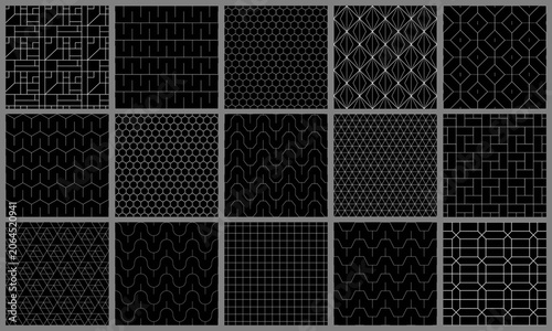 Collection of gray classic geometric seamless ornamental patterns - symmetric textures. Vector repeatable elegant luxury backgrounds