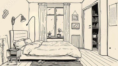 Interior sketch of a bedroom