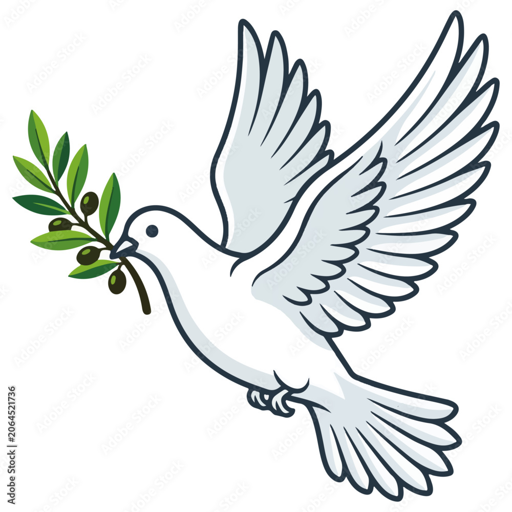 Obraz premium White Dove with Olive Branch Flying Vector Illustration