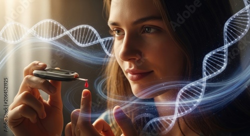 Diabetic health monitor: blood sugar, genetic test, medical care, glucose level, disease management, patient control, dna helix, early diagnosis, body molecule
