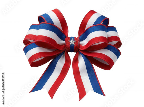 Red white and blue patriotic ribbon bow isolated on transparent background