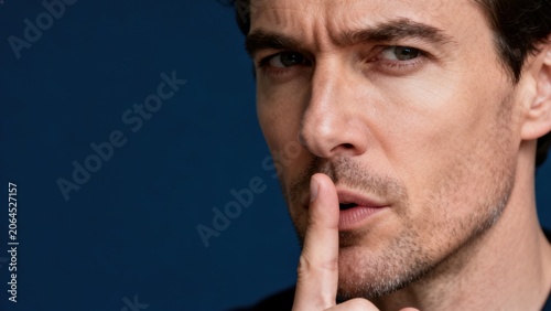 Closeup of man with finger on lips