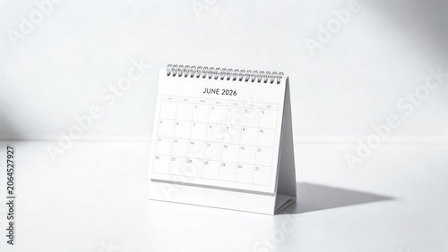 White calendar for June 2026 on a stand