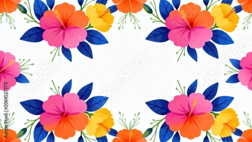 Colorful floral pattern with hibiscus flowers