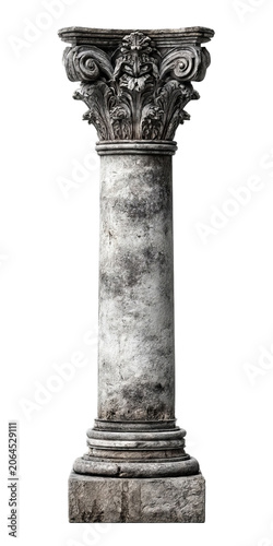 PNG of A classic Corinthian column showcasing intricate details and a weathered appearance.
