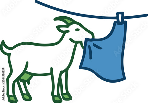 Fotografija Goat Eating Laundry on Clothesline - Funny Farm Animal Icon
