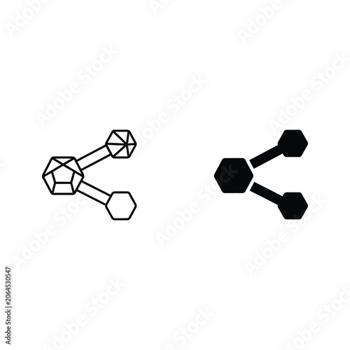 Hexagonal shapes connected by lines on black background with hexagonal connected creative