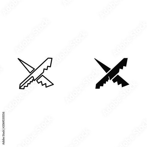 Two stylized crossed swords with jagged edges on a white background stylized background