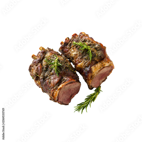 Two pieces of roasted beef ribs