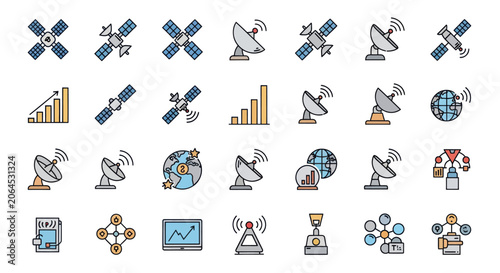 Tableau sur toile Collection of Satellite and Communication Technology Icons.