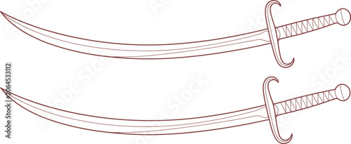 Konstfotografi Red, curved swords, scimitars or cutlasses, vector illustrations, medieval, pira