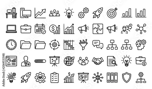 Business Economic Development Outline Icons Editable Stroke Vector Set