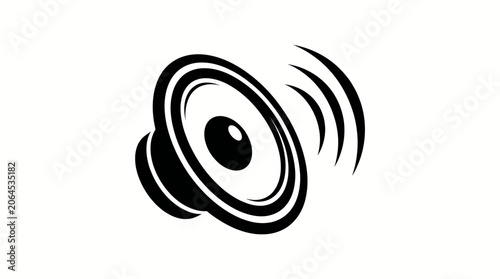 Schilderij op canvas Black Speaker Icon Emitting Sound Waves to the Right on Isolated White Backgroun