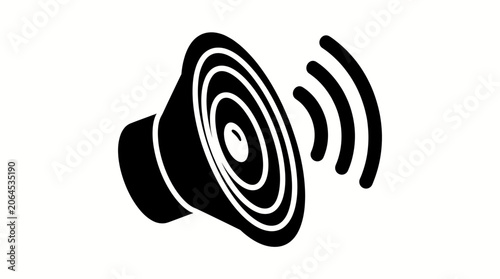 Foto Black Speaker Icon Emitting Sound Waves on Isolated White Background
