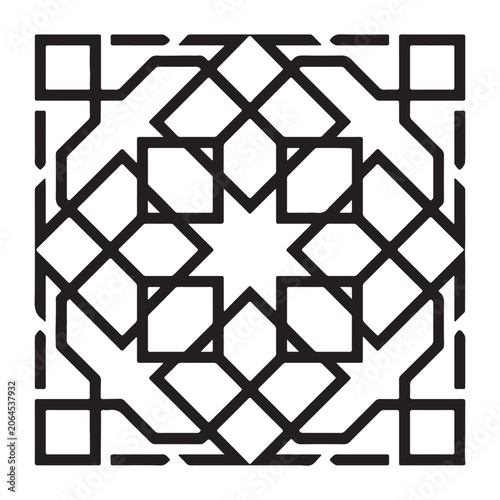 Isolated geometric islamic pattern with intricate interlaced lines and square motifs for decorative textile and architectural design