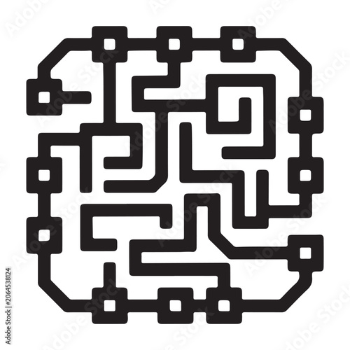 A flat vector icon design of an electronic circuit board pathway representing digital technology and connectivity systems