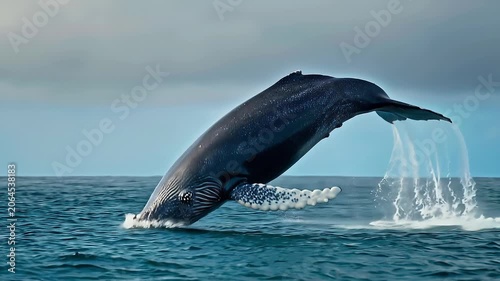 Humpback whale breaching with huge splash in open ocean