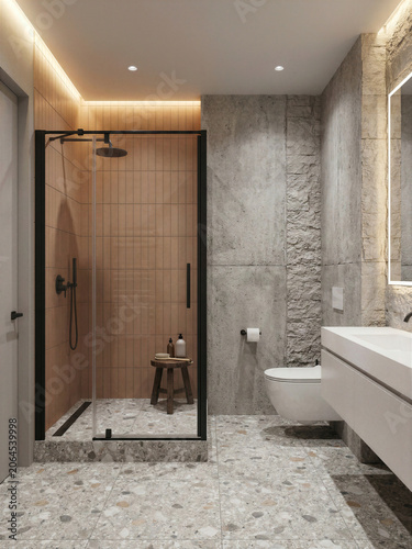 Modern bathroom interior with shower and minimalist design