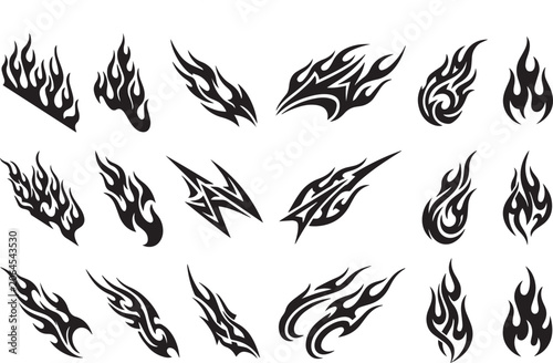 Vector illustration set of decorative wheat feathers with floral abstract design elements
