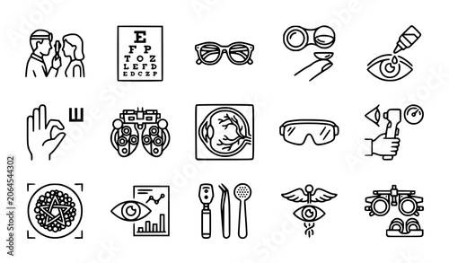 Photos Eye Care and Vision Protection Line Icons Vector Collection