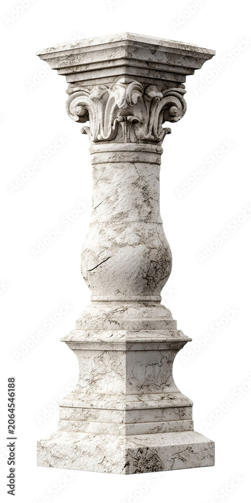 Fototapeta premium PNG of Elegant white marble column showcasing intricate classic design details.
