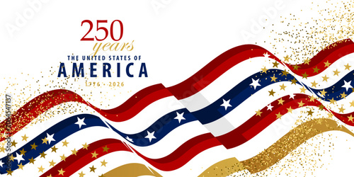 Independence day card with stars and stripes, USA 250th anniversary