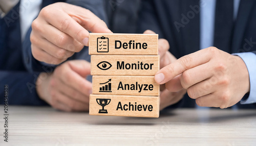 Business strategy and goal setting concept with wooden blocks