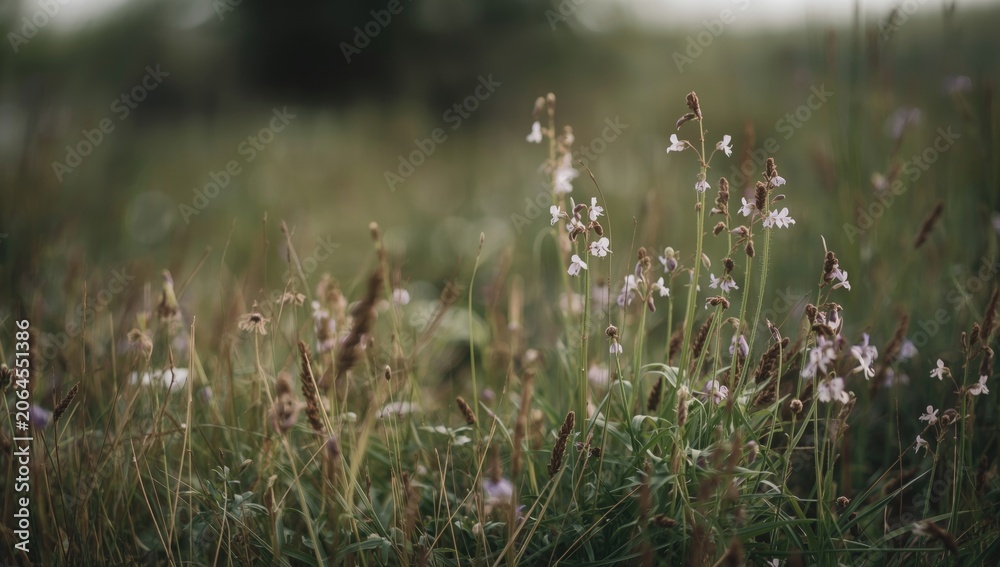Obraz premium Wildflowers blooming in a grassy meadow