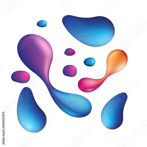 Multicolored liquid droplets in various shapes and sizes on white background  colorful abstract graphic design elements transparent background