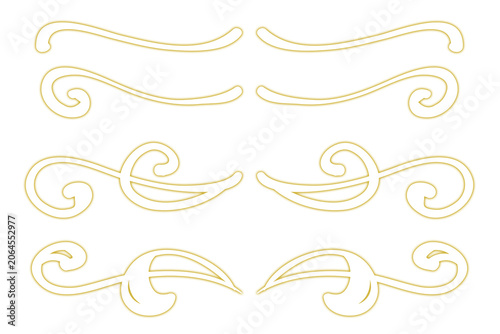 Set of golden swirling decorative elements for design and illustration  elegant ornate patterns and shapes transparent background