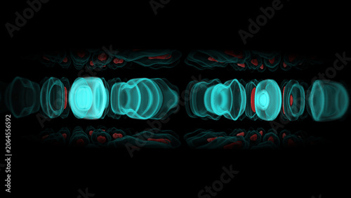 Abstract background with glowing blue and red elements on black