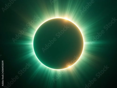 Ein intensiv strahlender, neongrüner Ring mit feinen Lichtstrahlen vor dunklem Hintergrund. KI Generiert