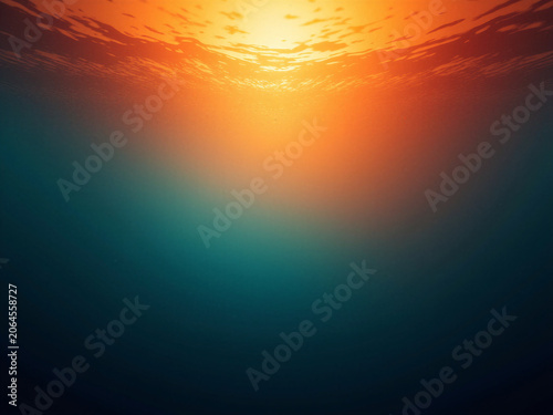 Ein abstrakter Sonnenuntergang mit einer Silhouette über einer dunklen Wasserfläche. KI Generiert